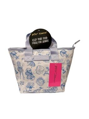 NWT Betsey Johnson Skull & Butterfly Toile Insulated Lunch Tote Blue & White